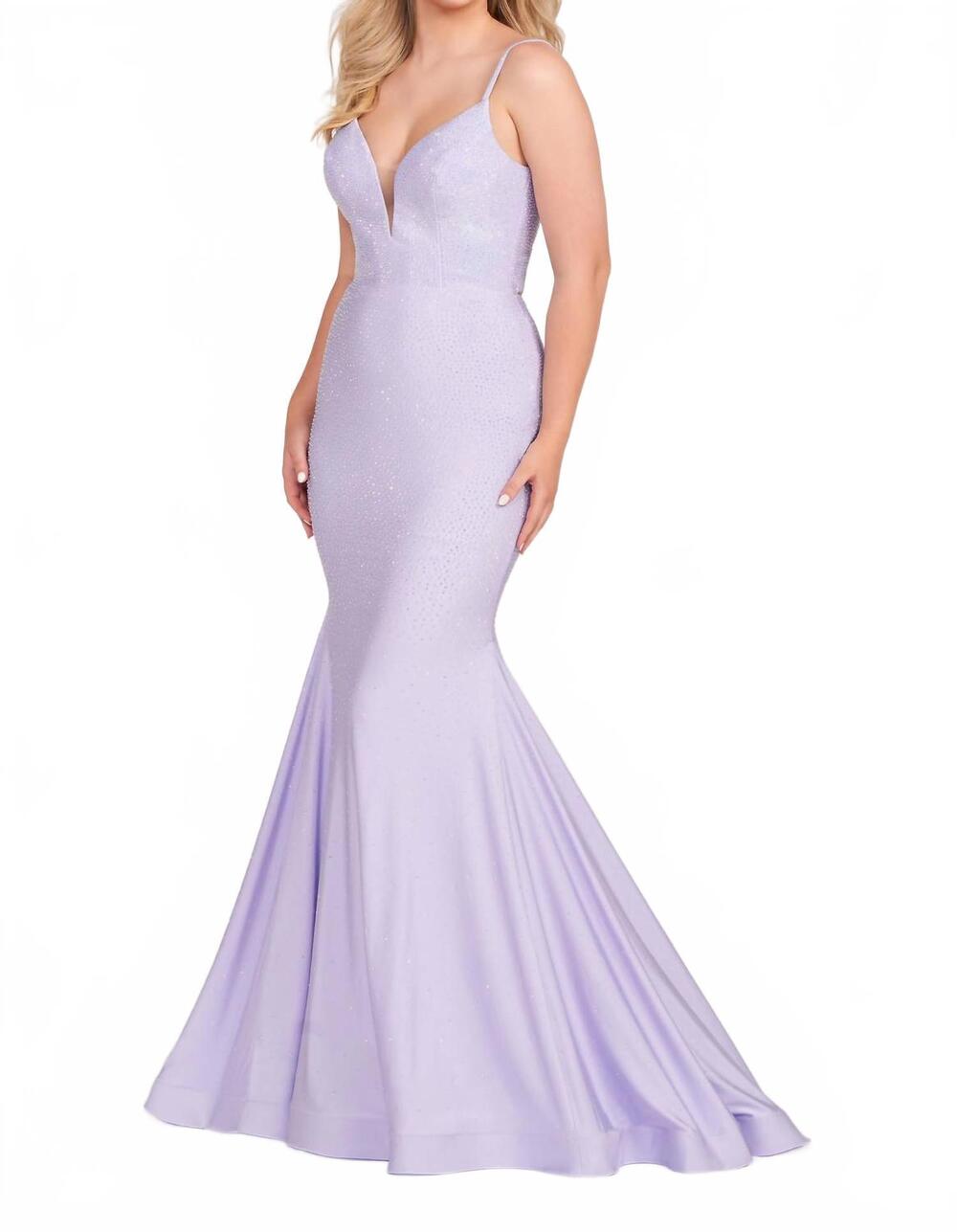 NEW ELLIE WILDE sleeveless v-neck evening gown in lavender frost